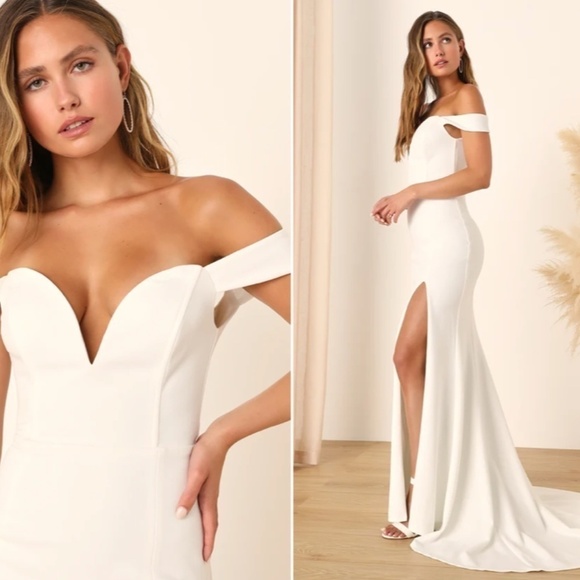 LULU's Sexy Bridal Wedding Chic Modern Sexy Minimalist Mermaid Trumpet Maxi Gown - Picture 1 of 3
